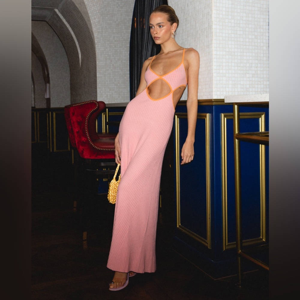 Pink Cutout Maxi Dress with Orange Lining - Size Small